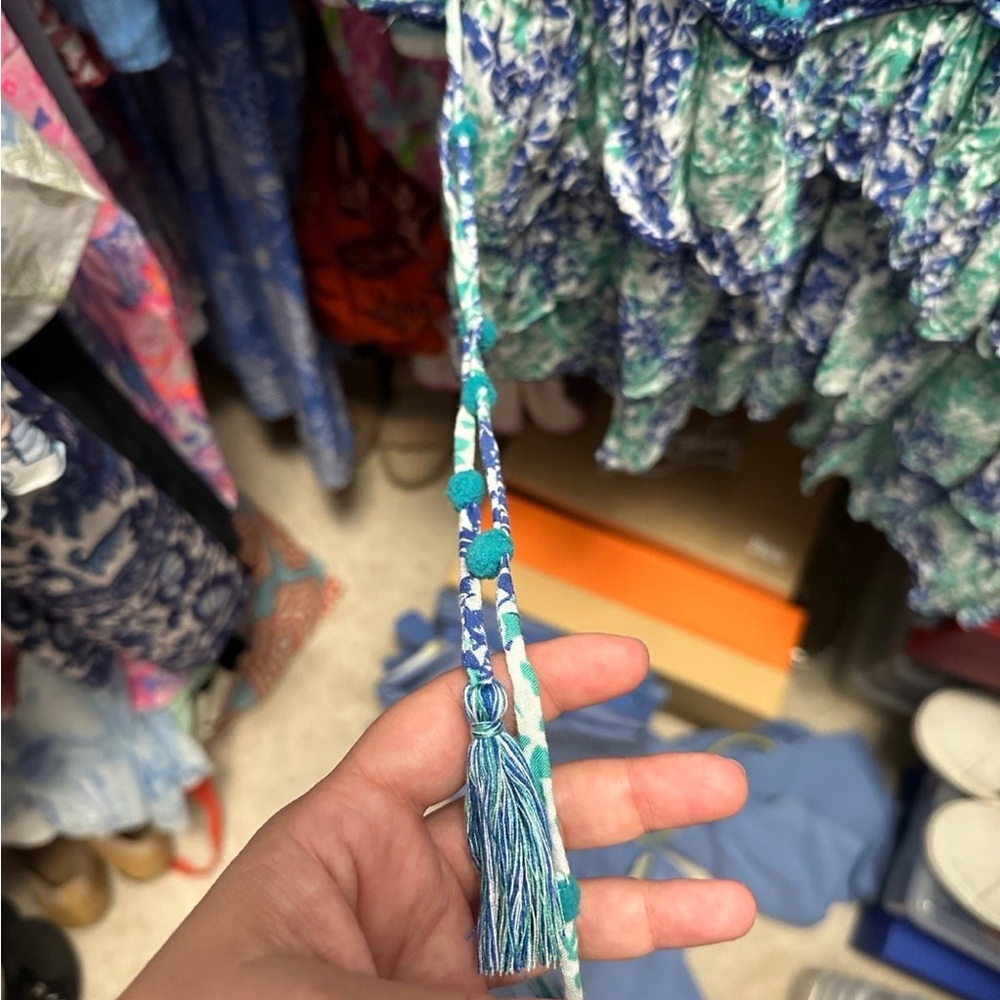 Floral Print Women's dress - Blue and Green - Picture 2 of 4